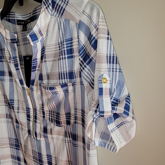 Always Indigo size small Blue Plaid Women's Top - Picture 5 of 8